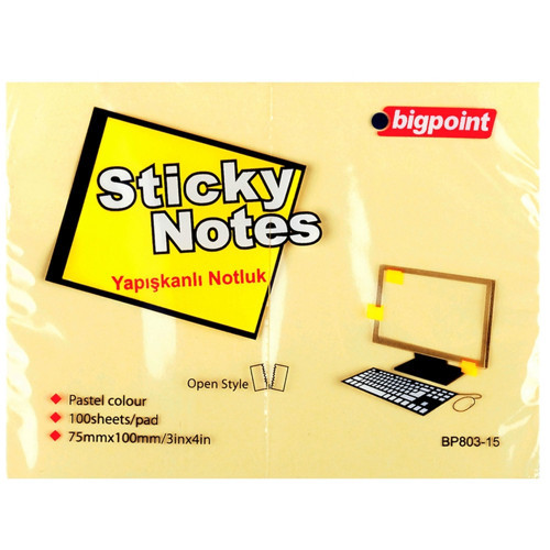 Yapışkanlı Not Kağıdı 75x100 Sarı BP803-15