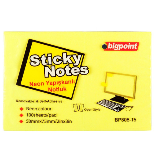 Yapışkanlı Not Kağıdı 75x50 Neon Sarı BP806-15