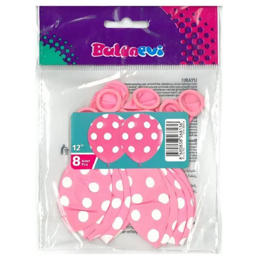 Balon Çepeçevre Puantiye Baskılı Pembe 12" 8 Li