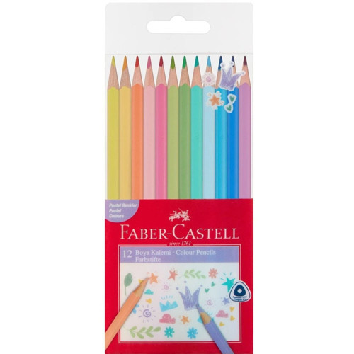 Faber Pastel Renkler Üçgen Kuru Boya Kalemi 12’li