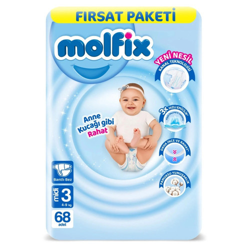 Bebek Bezi Fırsat Paketi 3 Beden 4-9 Kg 68 Adet