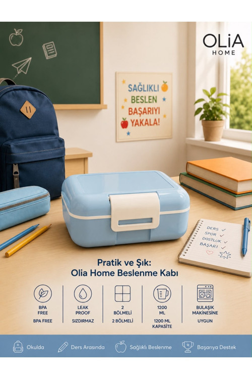 Bölmeli Beslenme Kabı 19X14 Cm Kilitli Saklama Kabı Okul Ofis Piknik Gıda Taşıma Kabı