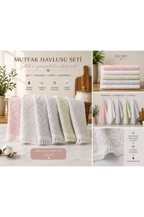 5 Adet Mutfak Havlusu 50 × 30 Cm | 5 Farklı Renk | Yüksek Emicilik