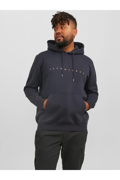 Kapüşonlu Büyük Beden Koyu Lacivert Erkek Sweatshirt 12243527