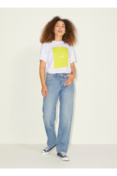 Jxamber Ss Relaxed Every Square Teyuvarlak Yaka Rahat Kalıp Baskılı Beyaz Kadın T-Shirt