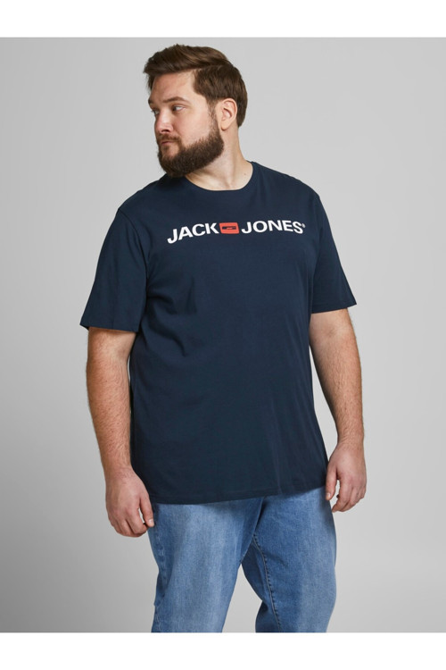 Erkek Lacivert Jjecorp Logo Tee Ss Crew Neck Noos Pls Büyük Beden Tişört 12184987-Navyblaze