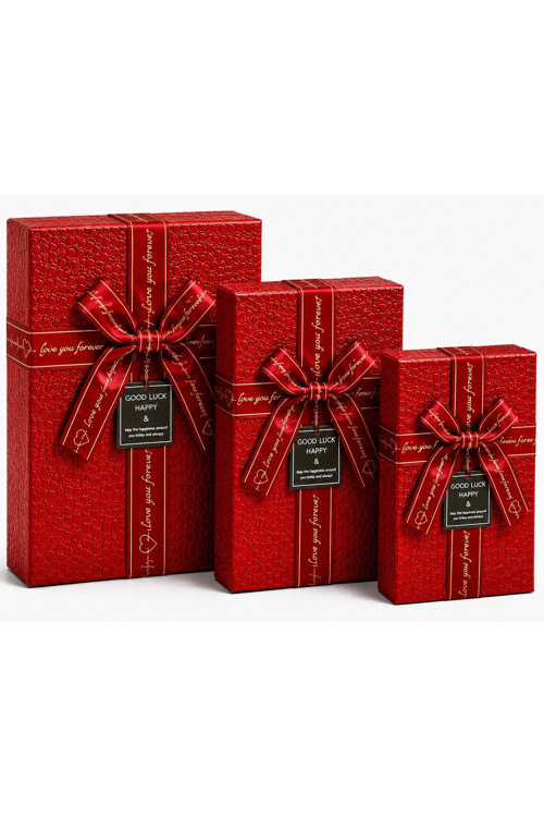 3’Lü Dikdörtgen Hediye Kutusu Seti Kırmızı Desenli | Büyük Boy 16X23 Cm Orta Boy 14X21 Cm Küçük Boy 12X19 Cm | Kapaklı Lüks Hediye Kutusu
