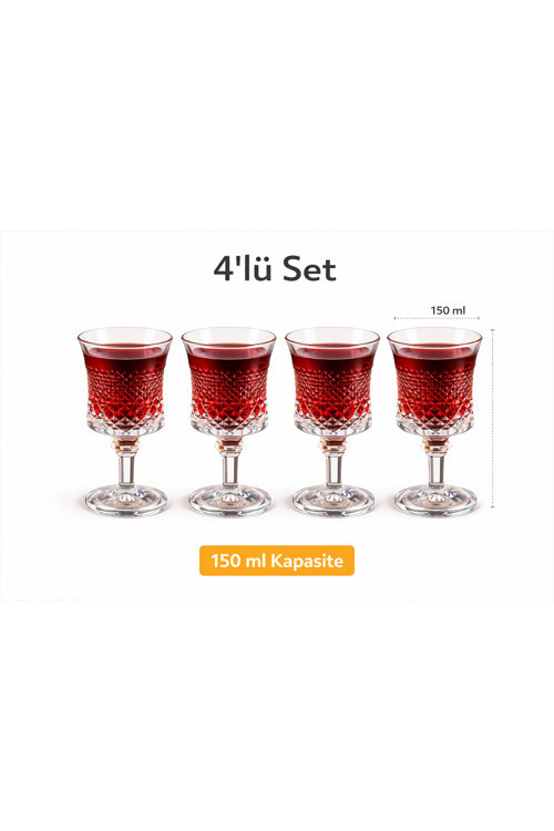 4’Lü Cam Kadeh Seti 150 Ml,Kahve Yanı Su Bardağı, Şerbet Bardağı,Şık Vintage Kristal Bardak Seti