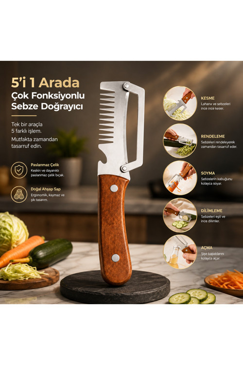 5’İ 1 Arada Çok Fonksiyonlu Paslanmaz Çelik Sebze Doğrayıcı Rende Dilimleyici Soyucu Kesici Ve Şişe Açacağı