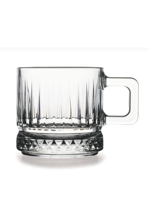 6’Lı Cam Kahve Fincanı,Espresso Fincanı Seti 140 Ml Kulplu Cam Kupa Bardak Şeffaf Desenli Glass Mug