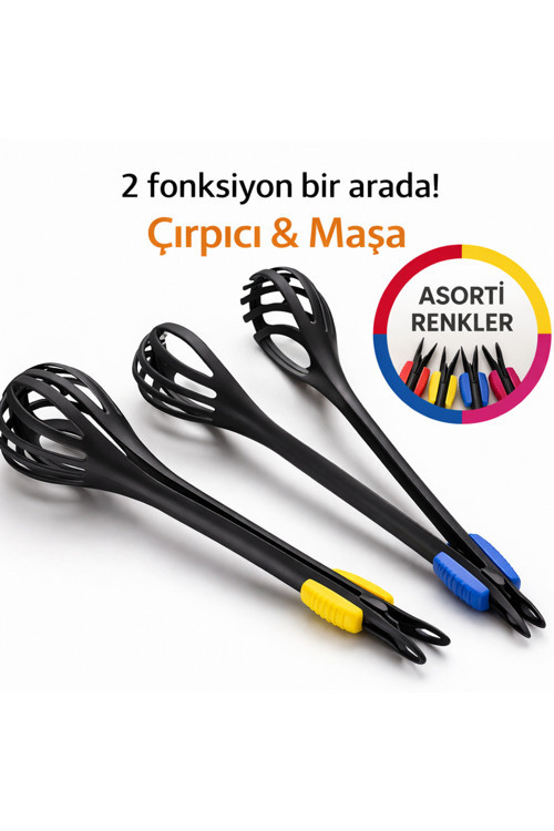 2’Si 1 Arada Sihirli Çırpıcı Maşa,30 Cm,Isıya Dayanıklı Karıştırıcı Özellikli Servis Maşası