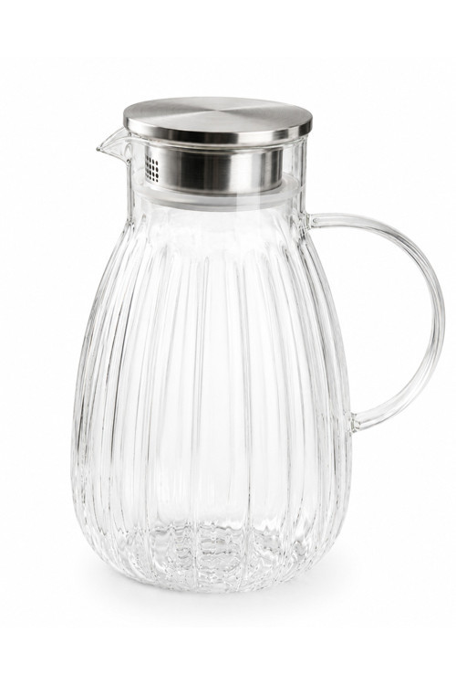 1800 Ml,Büyük Boy Borosilikat Cam Sürahi,Metal Süzgeç Kapaklı,Su,Limonata,Detoks,Çay Sürahisi-Model2