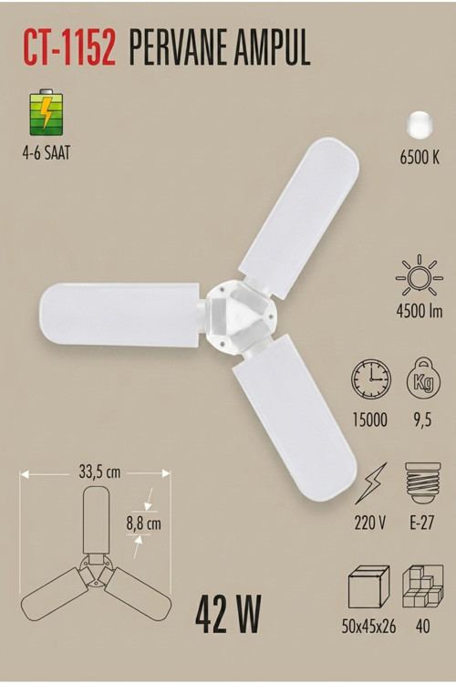Ct-1152 42 Watt 3 Kollu Pervane Led Ampul