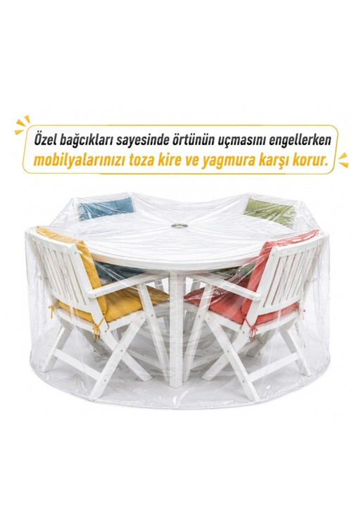 En Çok Tercih Edilen Şeffaf Bahçe Mobilyası Koruma Örtüsü,Su Geçirmez,Pvc Balkon,Teras,Masa Takımı Koruyucu Kılıf,200X100 Cm-Yuvarlak