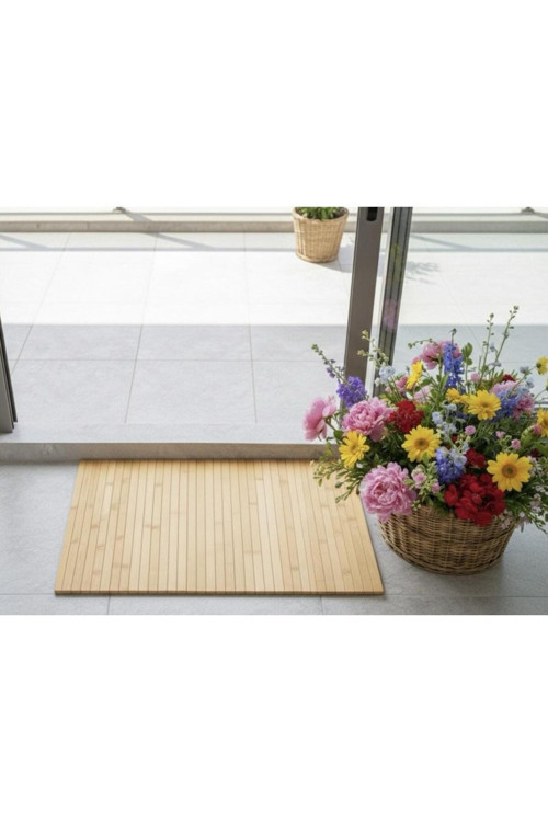 %100 Doğal Bambu Banyo Paspası,Kaymaz Tabanlı,Modern Ahşap Görünümlü,Spa Tarzı Suya Dayanıklı Mat