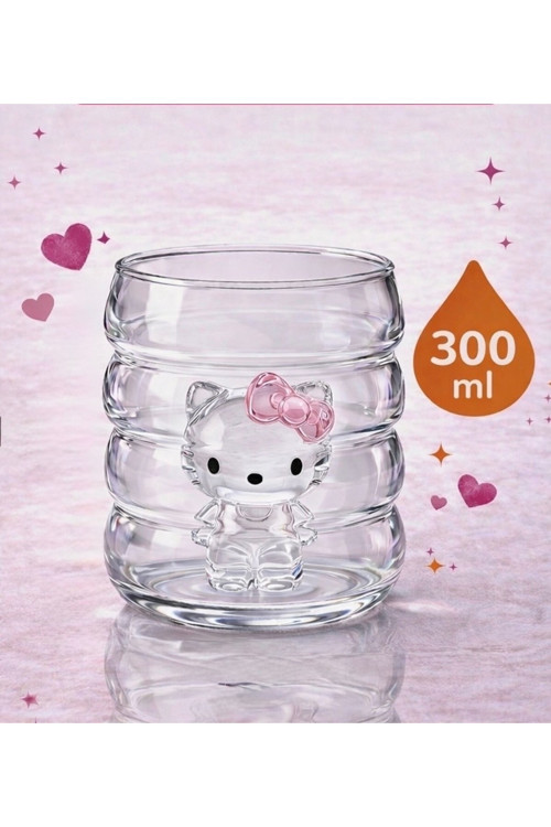 Sevimli Hello Kitty Kristal Figürlü Cam Bardak,300 Ml,Kız Çocuk Özel Tasarım Cam Bardak