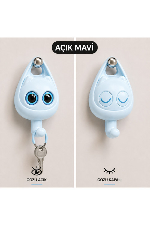 Gözlerini Açan Ve Uyuyan Sevimli Kedi Duvar Askısı, Anahtar Askılığı & Çok Amaçlı Yapışkanlı Kanca,İz Bırakmaz,Güçlü Tutuş, Pratik Dekoratif Askı