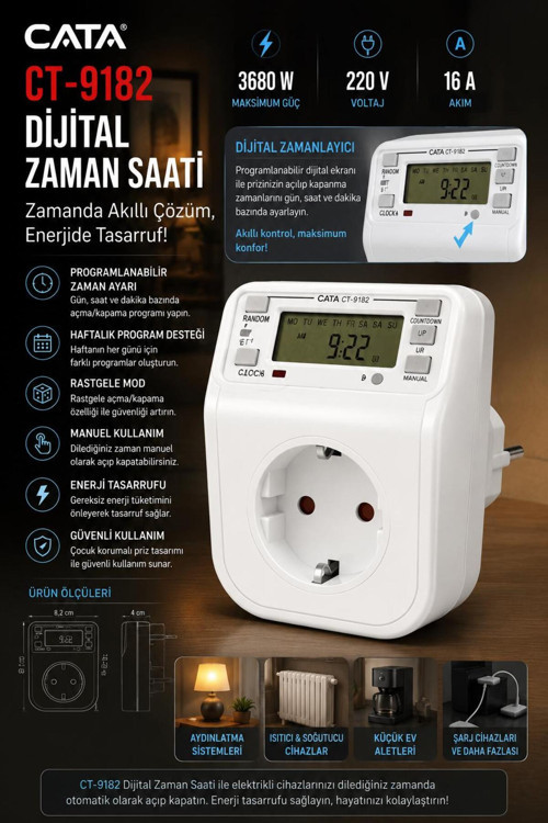CT-9182 DİJİTAL ZAMAN SAATİ PRİZ TİPİ