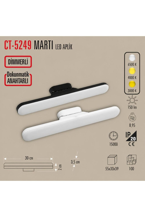 Şarjlı Led Işık Usb Şarjlı Kablosuz Mıknatıslı Led Lamba 3 Farklı Işık Rengi MARTI CT-5249