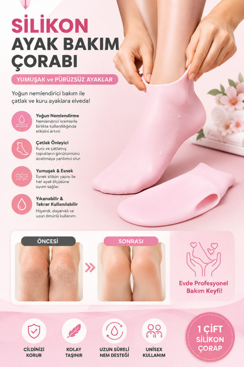 Silikon Ayak Bakım Çorabı Nemlendirici Topuk Çorabı Çatlak Ayak Bakım Çorabı Pedikür Çorabı