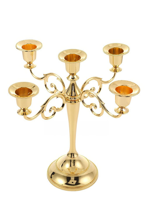 5 Gözlü Şık Restoran Düğün Şamdan Dekoratif metal Gold Mumluk mt156gld