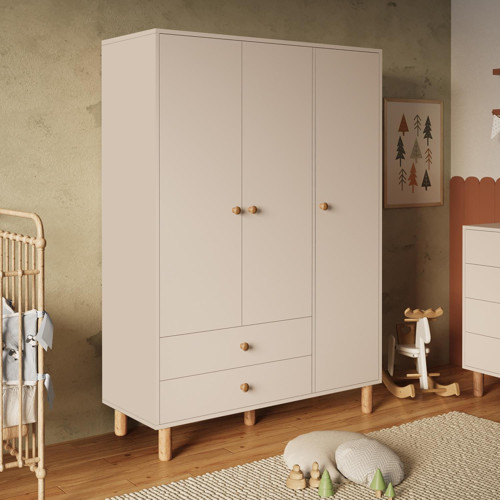 KG3030 Bunny Kumtaşı 120 cm, 3 Kapaklı Gardırop, 2 Çekmeceli Yüksek Ayaklı Çocuk Odası Gardırobu