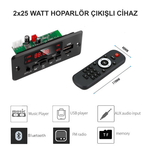 2 X 25 Watt Ses Çıkışlı Fm Dekoder 5.0 Versiyon ( Bluetooth , Usb ,tf Kart , Fm Radio , Mp3 Player )