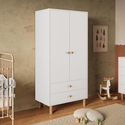 KG2040 Bunny Beyaz 80 cm, 2 Kapaklı Gardırop, 2 Çekmeceli Yüksek Ayaklı Çocuk Odası Gardırobu