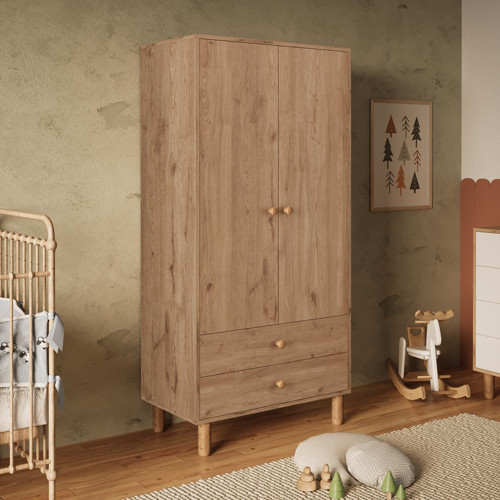 KG2050 Bunny Sepet 80 cm, 2 Kapaklı Gardırop, 2 Çekmeceli Yüksek Ayaklı Çocuk Odası Gardırobu