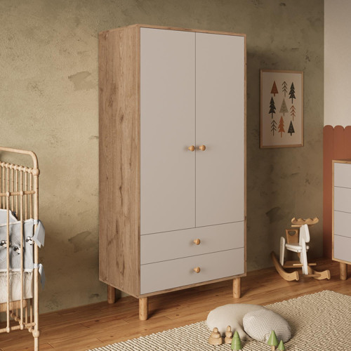 KG2010 Bunny Sepet-Kumtaşı 80 cm, 2 Kapaklı Gardırop, 2 Çekmeceli Yüksek Ayaklı Çocuk Odası Gardırop
