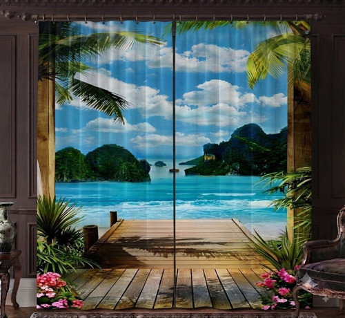 Özel Üretim Marka UHD Dijital Baskı 240*280 Cm Çift Kanat Fon Perde Mikropetek Luxury Premium Kumaş Doku Manzara Deniz Deluxe seri Gün batımı doğumu oda karanlığı solmaya dayanıklı leke tutmaz sağlam