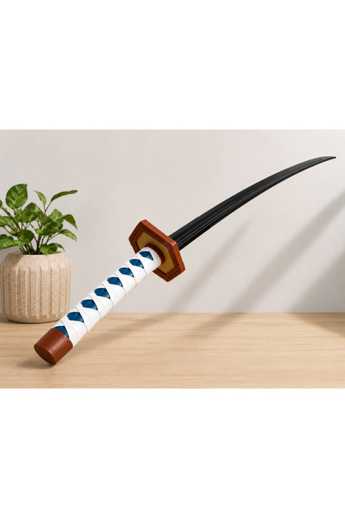 3D Baskı Dekoratif Katana – Cosplay Ve Koleksiyon Kılıcı (Beyaz-Mavi Sap)