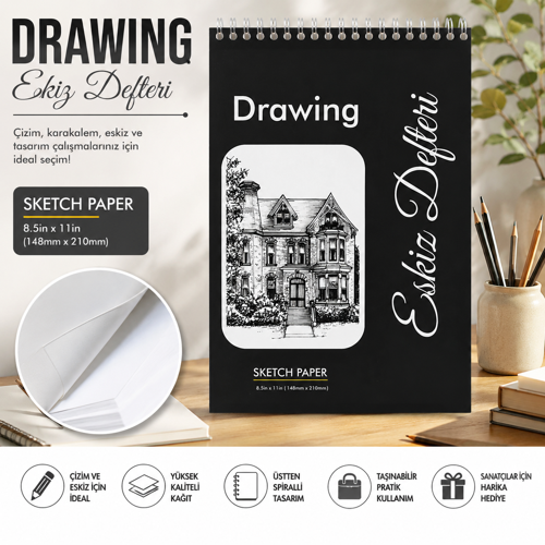Çizim Defteri Sketchbook A/5, Eskiz Defteri (14.8 x 21)