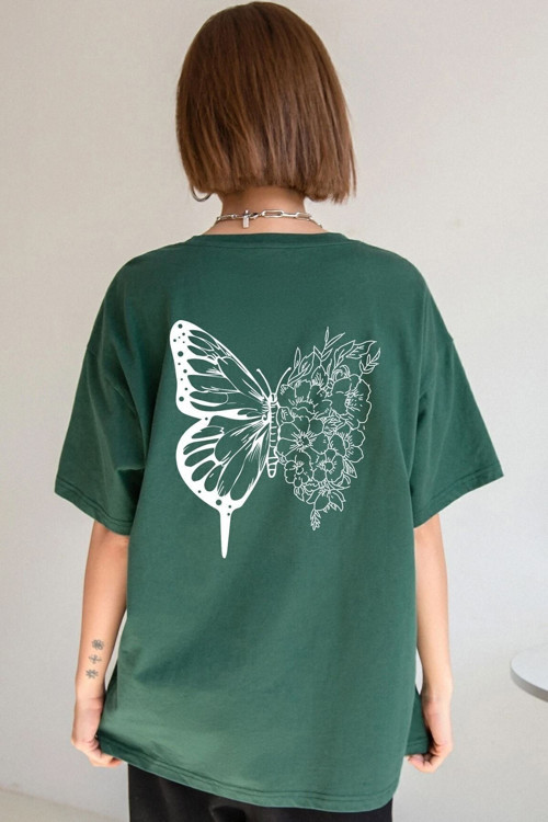 Unisex Drawing Butterflies Tasarım T-shirt