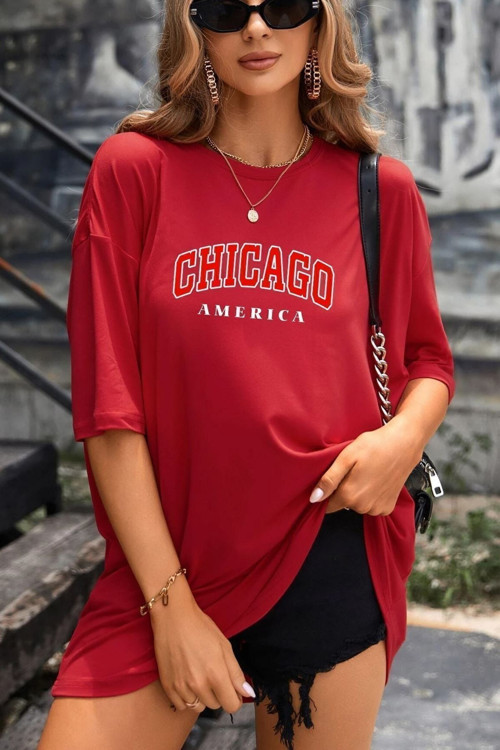 Kopya - Unisex Chiago Baskılı Kısa Kol T-shirt