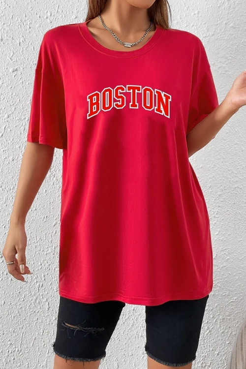 Unisex Boston Baskılı T-shirt