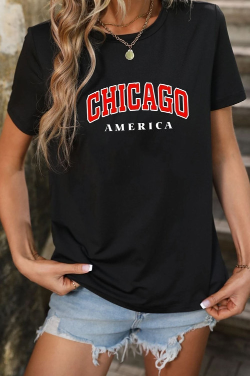 Kopya - Unisex Chiago Baskılı Kısa Kol T-shirt