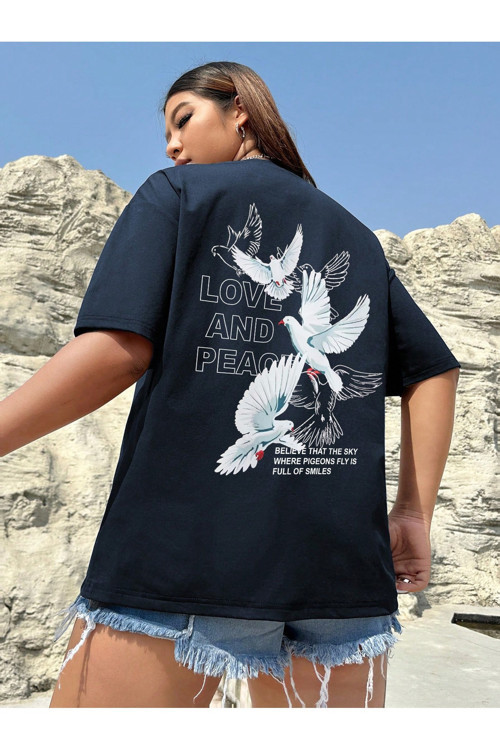 Love And Peace Baskılı Unisex Oversize Tshirt