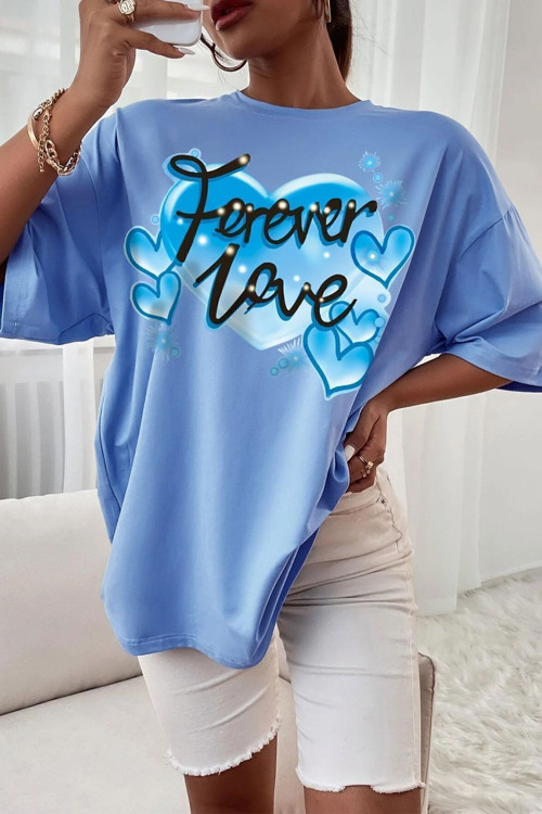 Unisex Forever Love Baskılı Oversize Tshirt