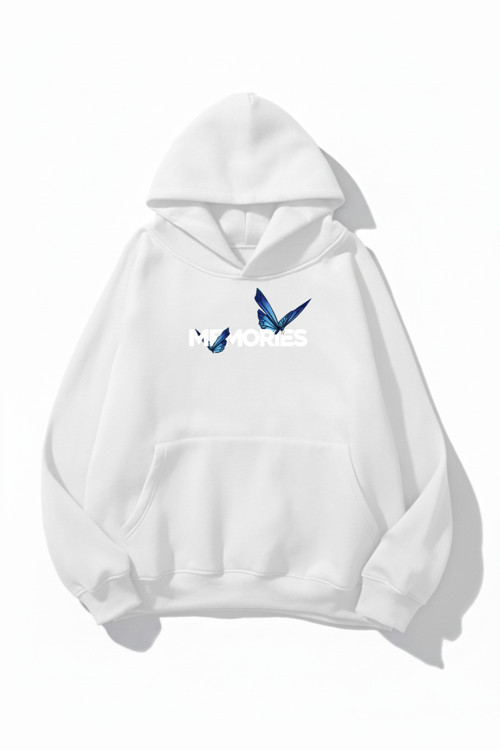 Unisex Yumuşak Dokulu Butterfly Memories Baskılı Tasarım Oversize 3 İplik Hoodie Sweatshirt