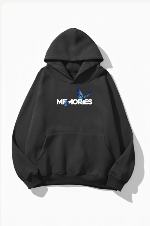Unisex Yumuşak Dokulu Butterfly Memories Baskılı Tasarım Oversize 3 İplik Hoodie Sweatshirt