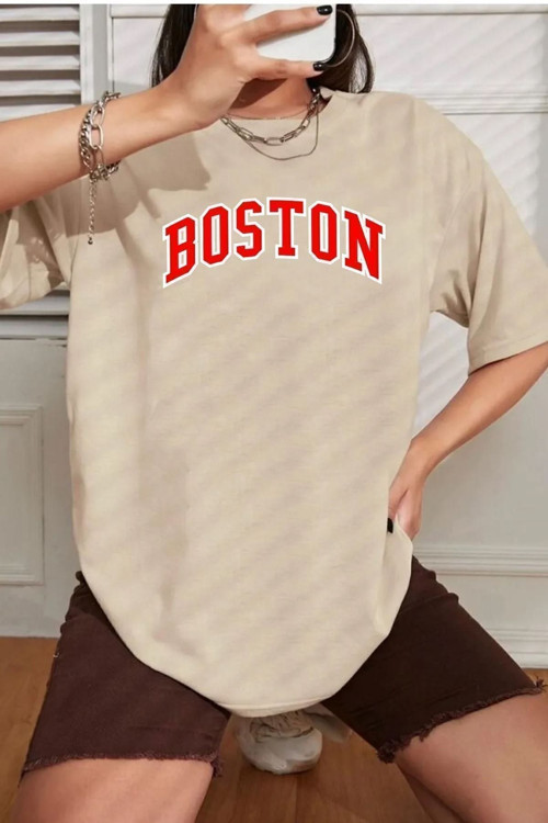 Unisex Boston Baskılı T-shirt