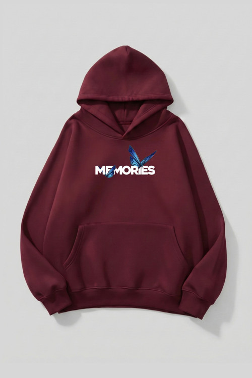 Unisex Yumuşak Dokulu Butterfly Memories Baskılı Tasarım Oversize 3 İplik Hoodie Sweatshirt