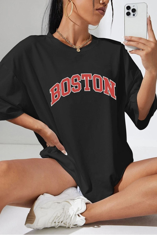 Unisex Boston Baskılı T-shirt