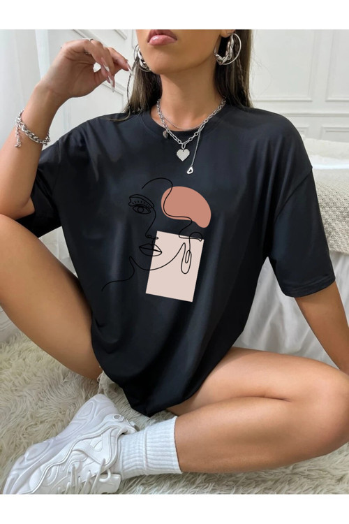 Unisex Make Up Siluet Baskılı Tasarım Tshirt
