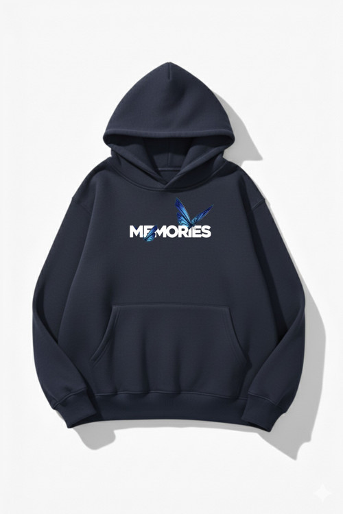 Unisex Yumuşak Dokulu Butterfly Memories Baskılı Tasarım Oversize 3 İplik Hoodie Sweatshirt