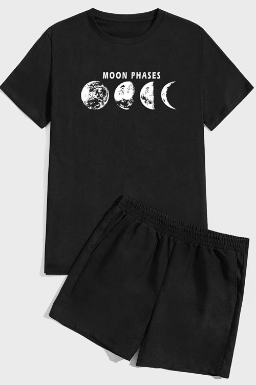 Moon Phases Baskı Şort Takım