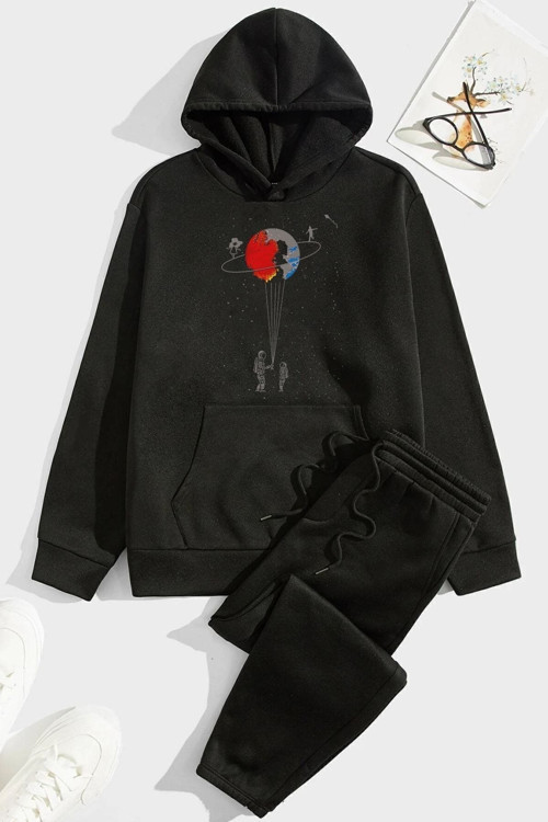 Unisex Evren Temalı Baskılı Eşofman Takımı