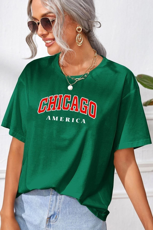 Kopya - Unisex Chiago Baskılı Kısa Kol T-shirt