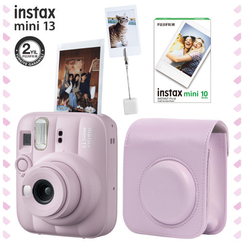 Mini 13 Candy Pink Fotoğraf Makinesi Deri Çanta Kıskaç ve 10'lu Film Hediye Seti